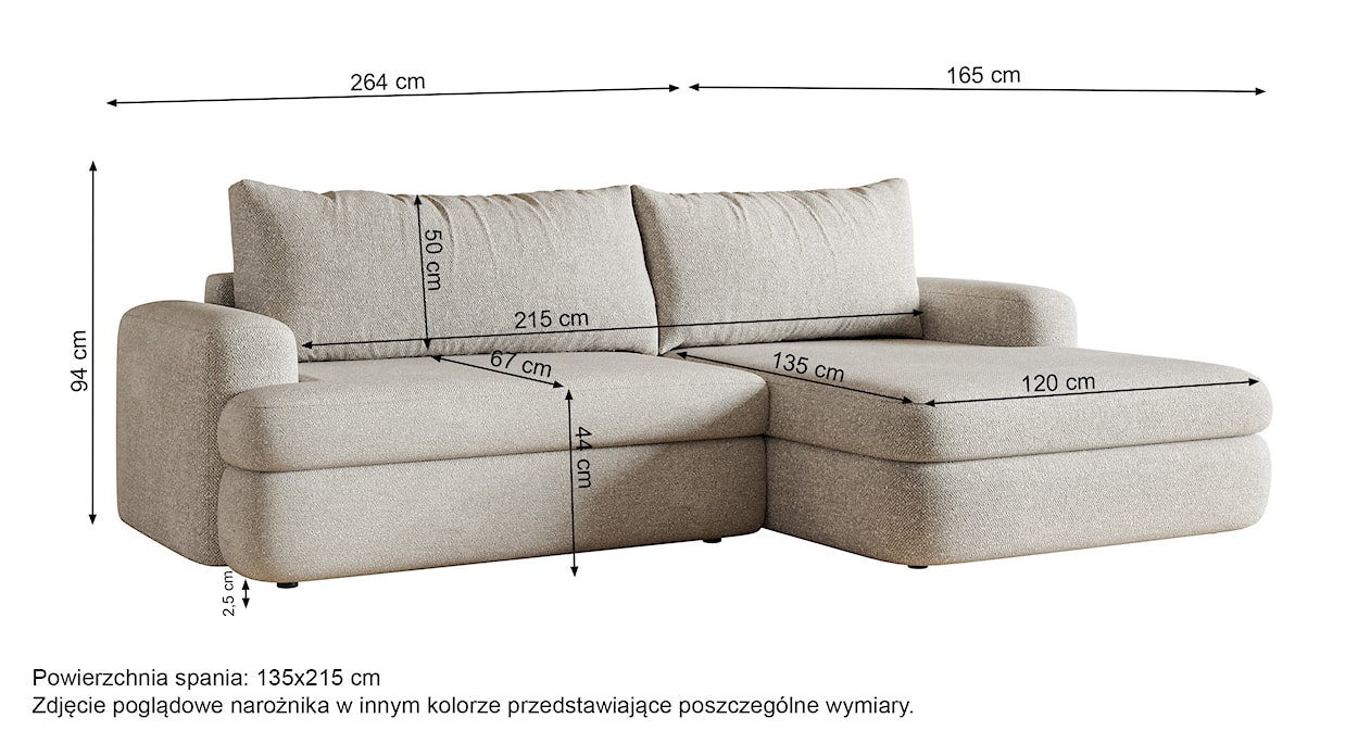 Narożnik z funkcją spania Melio L-kształtny z pojemnikiem i boczkiem granatowy szenil prawostronny  - zdjęcie 7