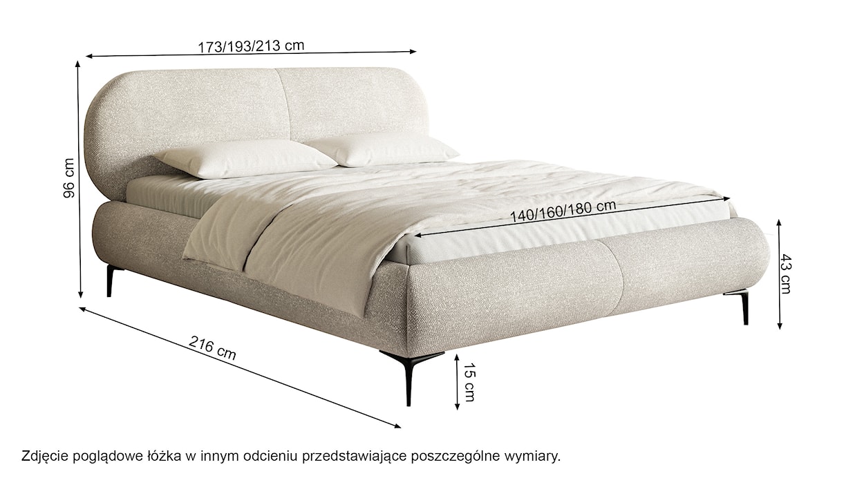 Łóżko tapicerowane 160x200 cm Ovalle kremowe szenil nóżki czarne  - zdjęcie 8