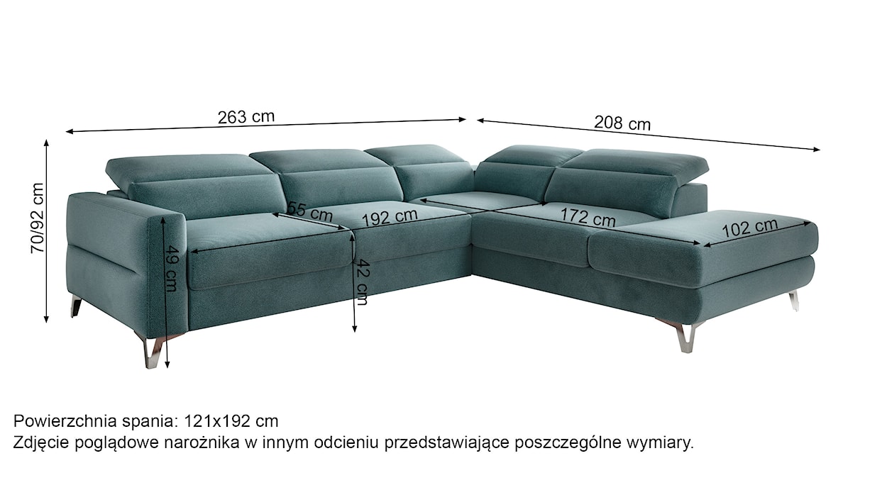 Narożnik z funkcją spania Pomello L-kształtny z pojemnikiem i regulowanymi zagłówkami oliwkowy welur łatwoczyszczący lewostronny  - zdjęcie 5