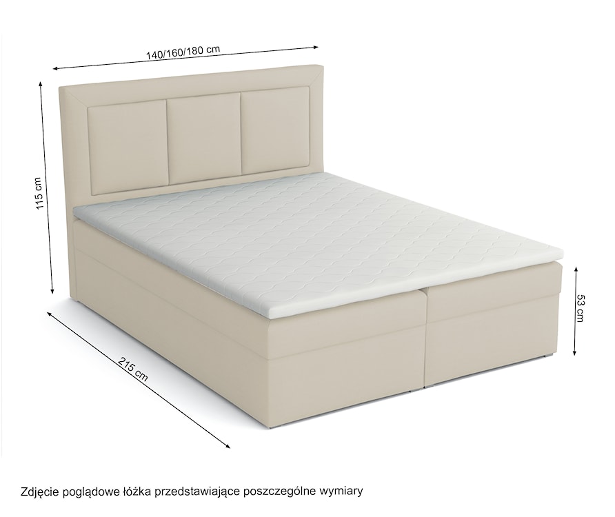 Łóżko kontynentalne 140x200 cm Ligma z pojemnikami i topperem kremowe velvet hydrofobowe  - zdjęcie 4