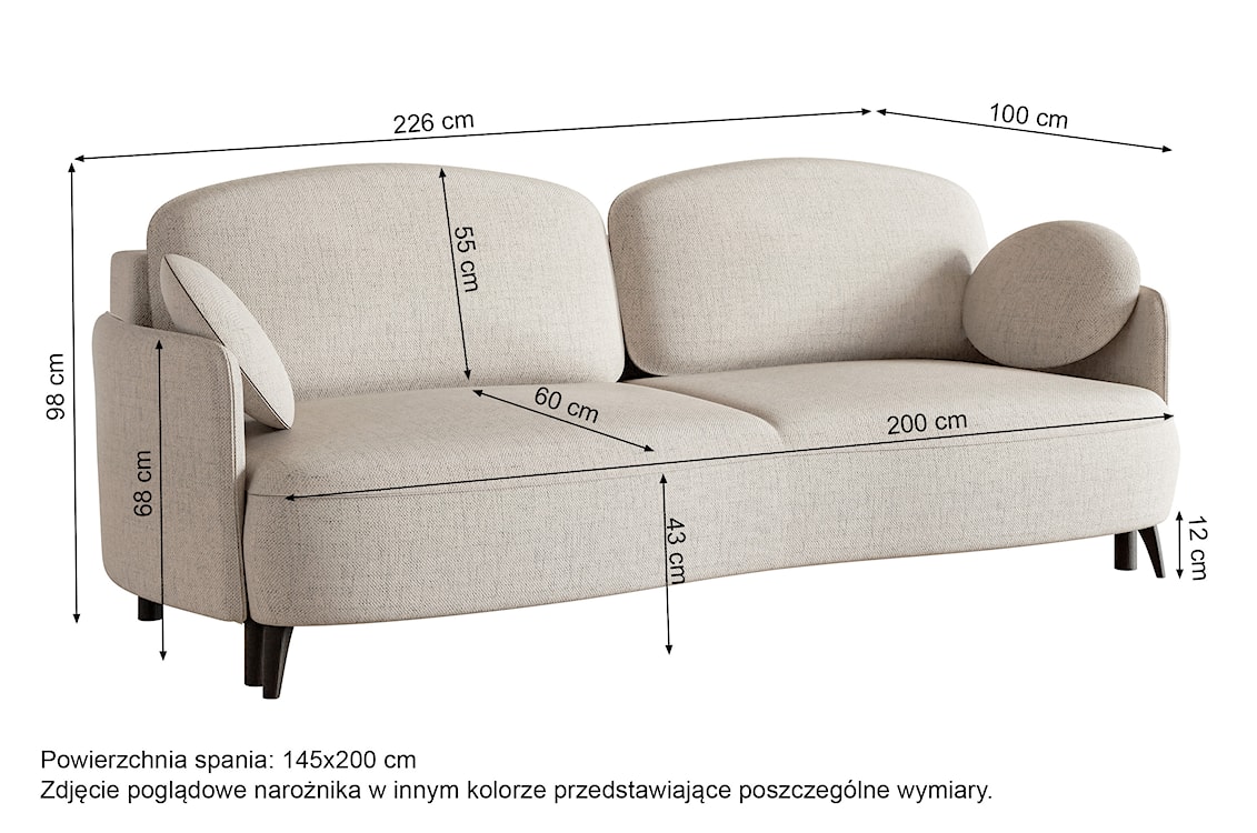 Kanapa rozkładana trzyosobowa Raviolo z pojemnikiem kremowa szenil hydrofobowy nóżki czarne  - zdjęcie 7