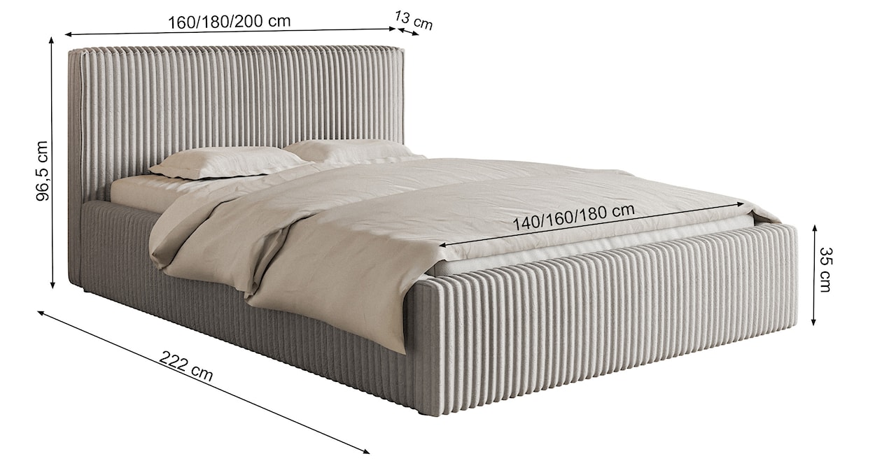 Łóżko tapicerowane 180x200 cm Tilio z pojemnikiem stelaż metalowy jasnoszare gruby sztruks  - zdjęcie 8