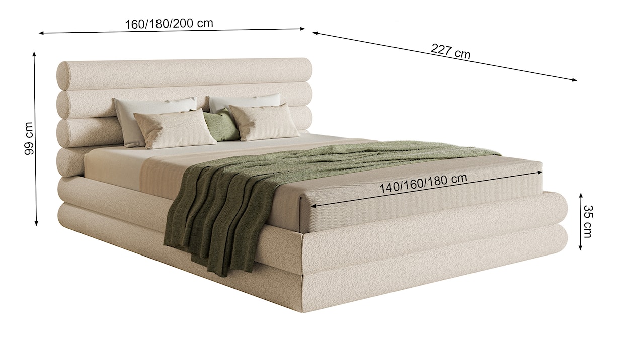 Łóżko tapicerowane 140x200 cm Buffalino z pojemnikiem stelaż metalowy kremowe boucle  - zdjęcie 6