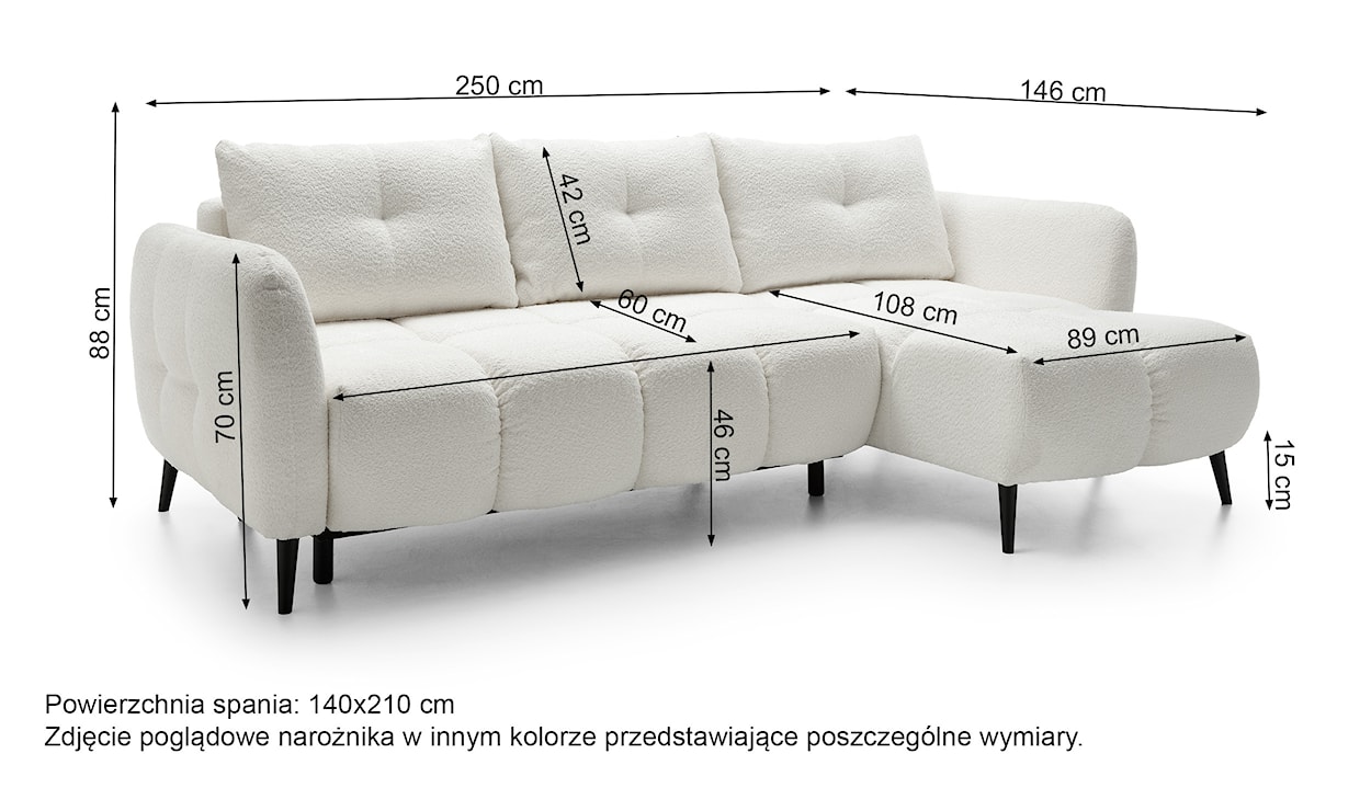 Narożnik z funkcją spania Odisso L-kształtny z pojemnikiem popielaty boucle prawostronny  - zdjęcie 9