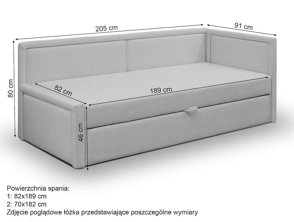 Łóżko wysuwane dwuosobowe Caprili ciemnoszare plecionka uniwersalne  - zdjęcie 6