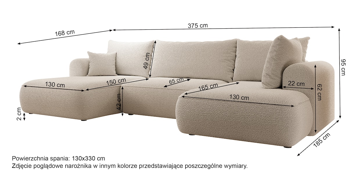 Narożnik z funkcją spania Ovo U-kształtny z pojemnikiem ciemnobeżowy boucle prawostronny  - zdjęcie 7