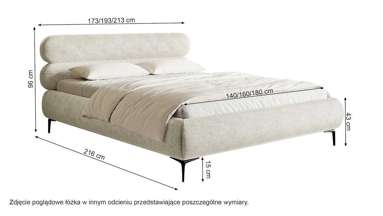 Łóżko tapicerowane 140x200 cm Roule z pojemnikiem stelaż metalowy kremowe szenil nóżki złote  - zdjęcie 8