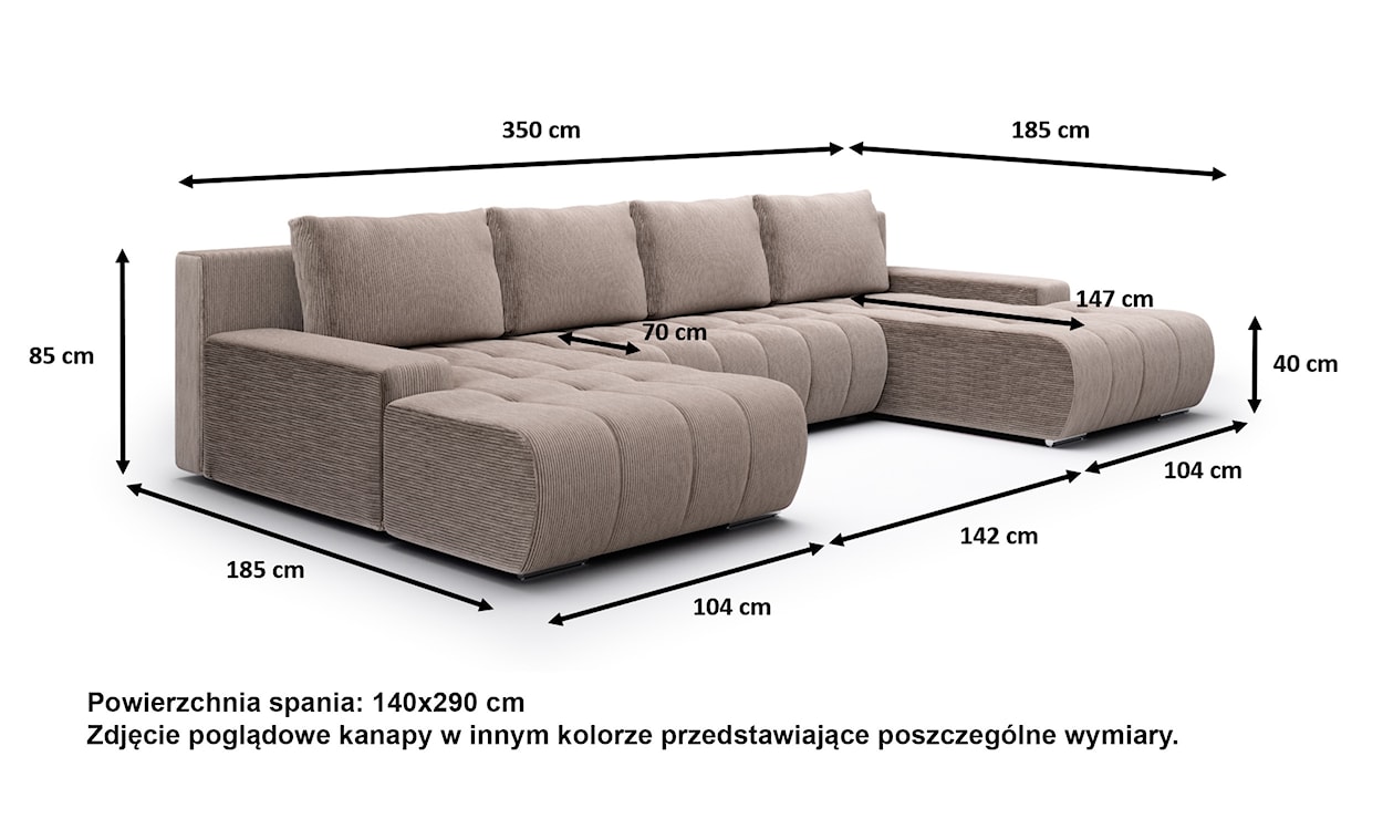 Narożnik z funkcją spania Magliano U-kształtny niebieskoszary sztruks  - zdjęcie 5