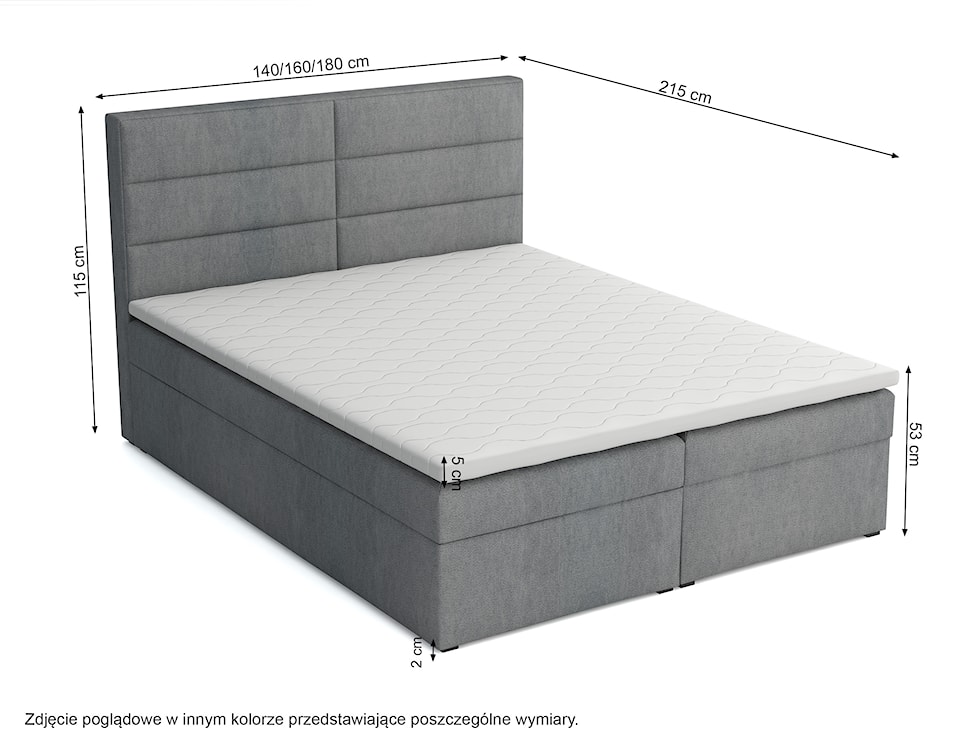 Łóżko kontynentalne 140x200 cm Valdamone z pojemnikami i topperem granatowe welur łatwoczyszczący  - zdjęcie 4