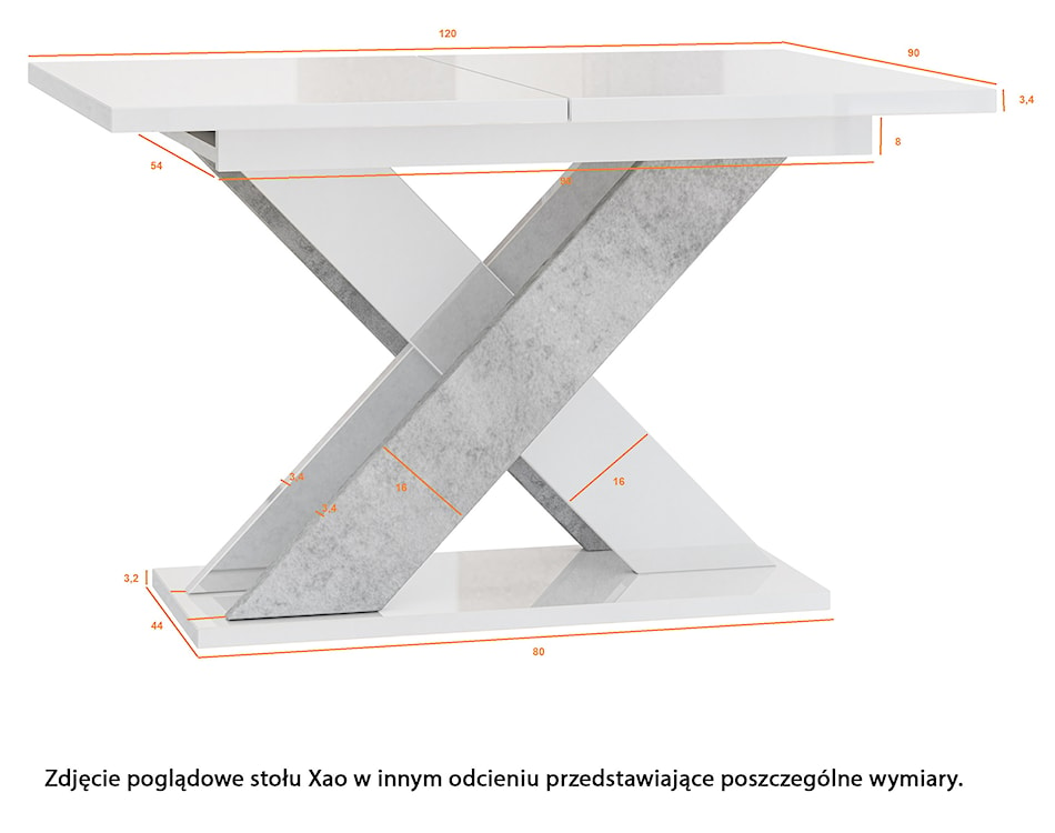 Stół rozkładany Xao 120-160x90 cm beton/biały  - zdjęcie 11