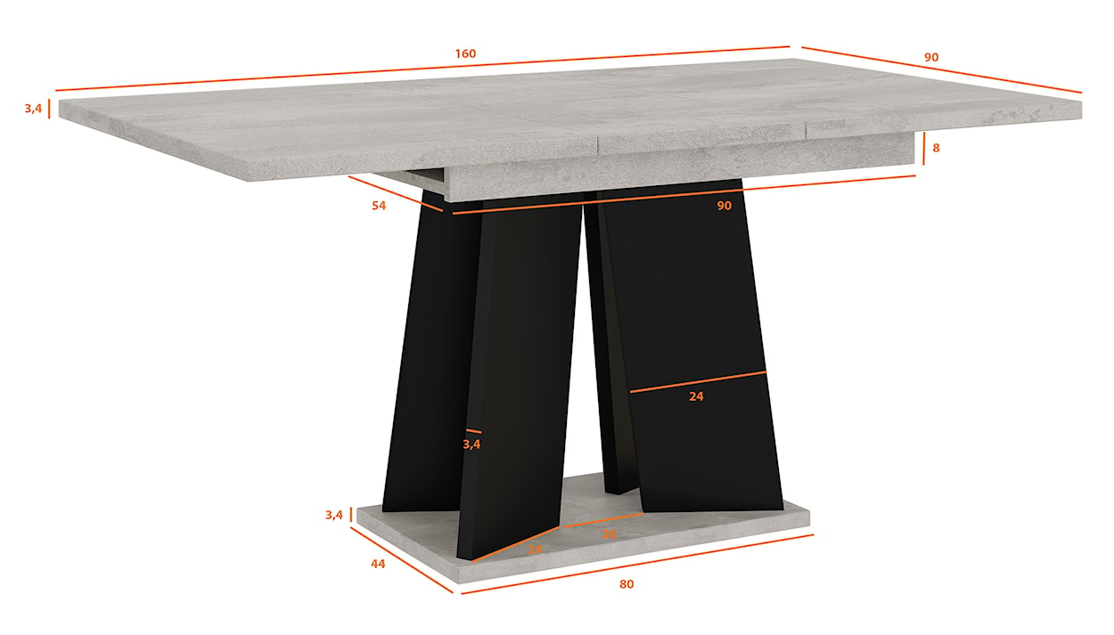 Stół rozkładany Mufo 120-160x90 cm beton/czarny  - zdjęcie 12