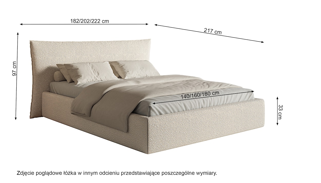 Łóżko tapicerowane 160x200 cm Softie z pojemnikiem stelaż metalowy jasnoszare boucle  - zdjęcie 6