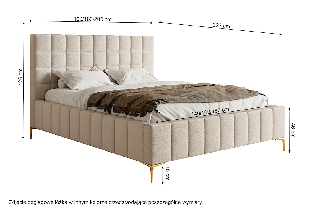 Łóżko tapicerowane 160x200 cm Szejlo z pojemnikiem stelaż metalowy kremowe szenil  - zdjęcie 6