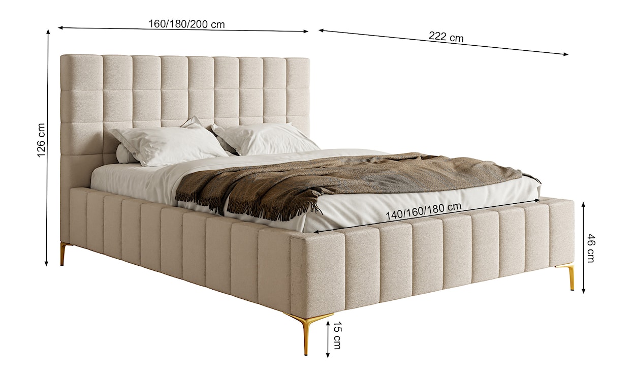 Łóżko tapicerowane 160x200 cm Szejlo z pojemnikiem stelaż metalowy szarobeżowe szenil  - zdjęcie 6