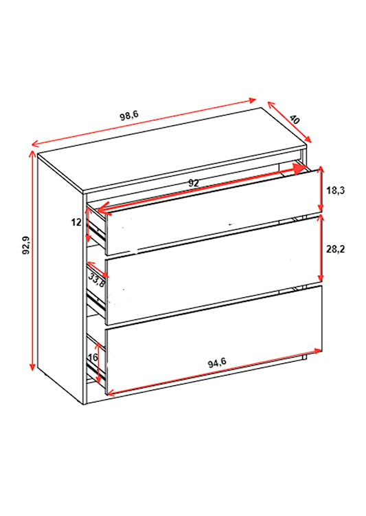 Komoda Basit 99 cm z trzema szufladami biała  - zdjęcie 3
