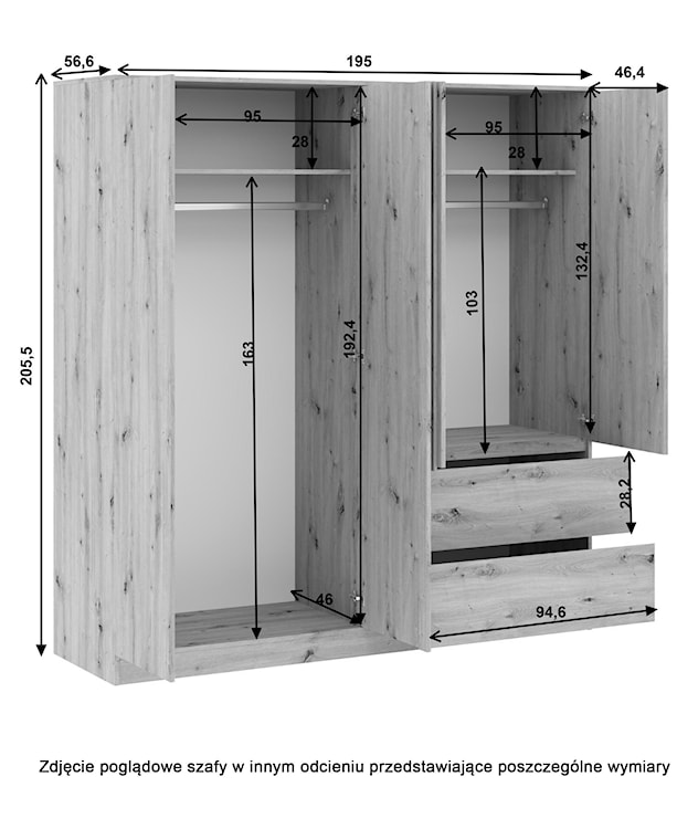 Szafa czterodrzwiowa Basit z dwoma szufladami Dąb artisan 
