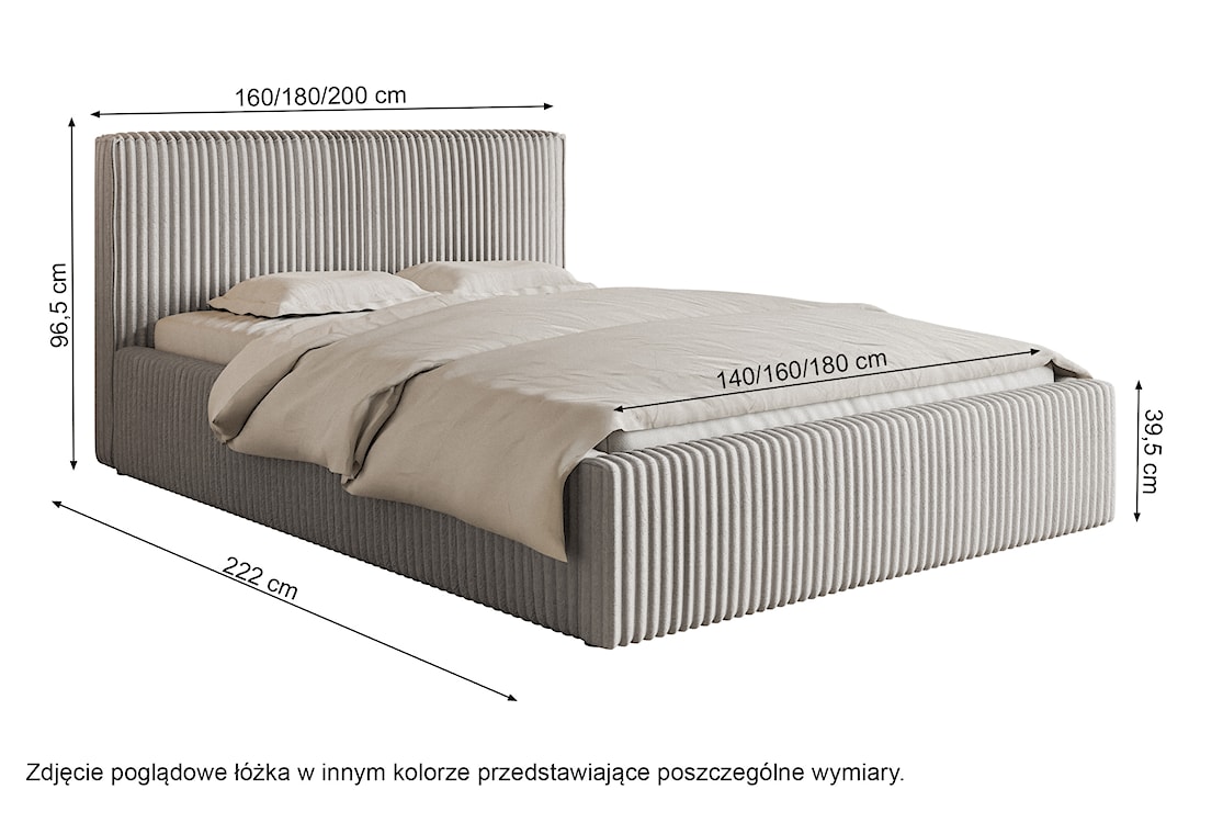 Łóżko tapicerowane 160x200 cm Tilio z pojemnikiem stelaż metalowy szare gruby sztruks  - zdjęcie 8