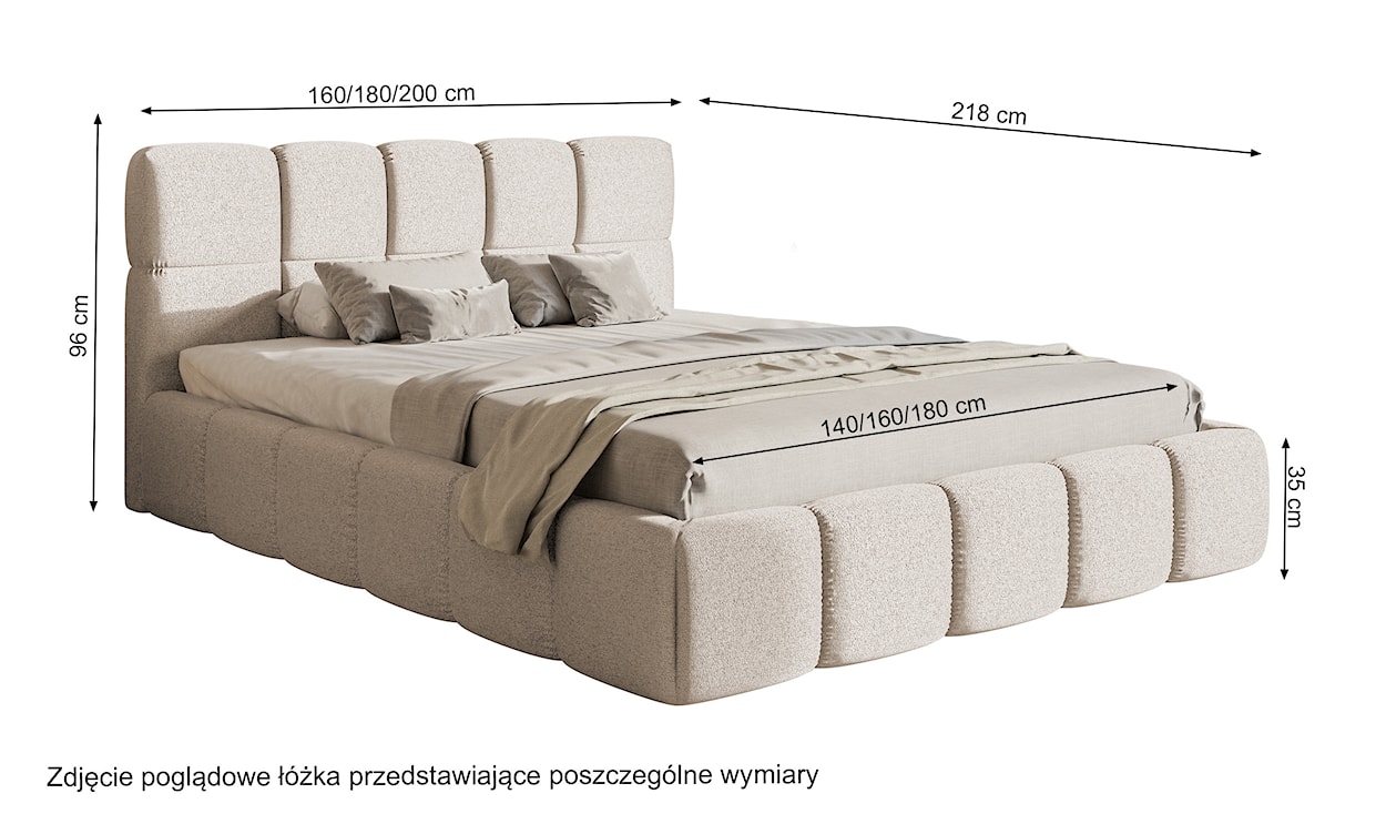 Łóżko tapicerowane 200x200 cm Cloudy z pojemnikiem jasnobeżowe szenil hydrofobowy  - zdjęcie 6