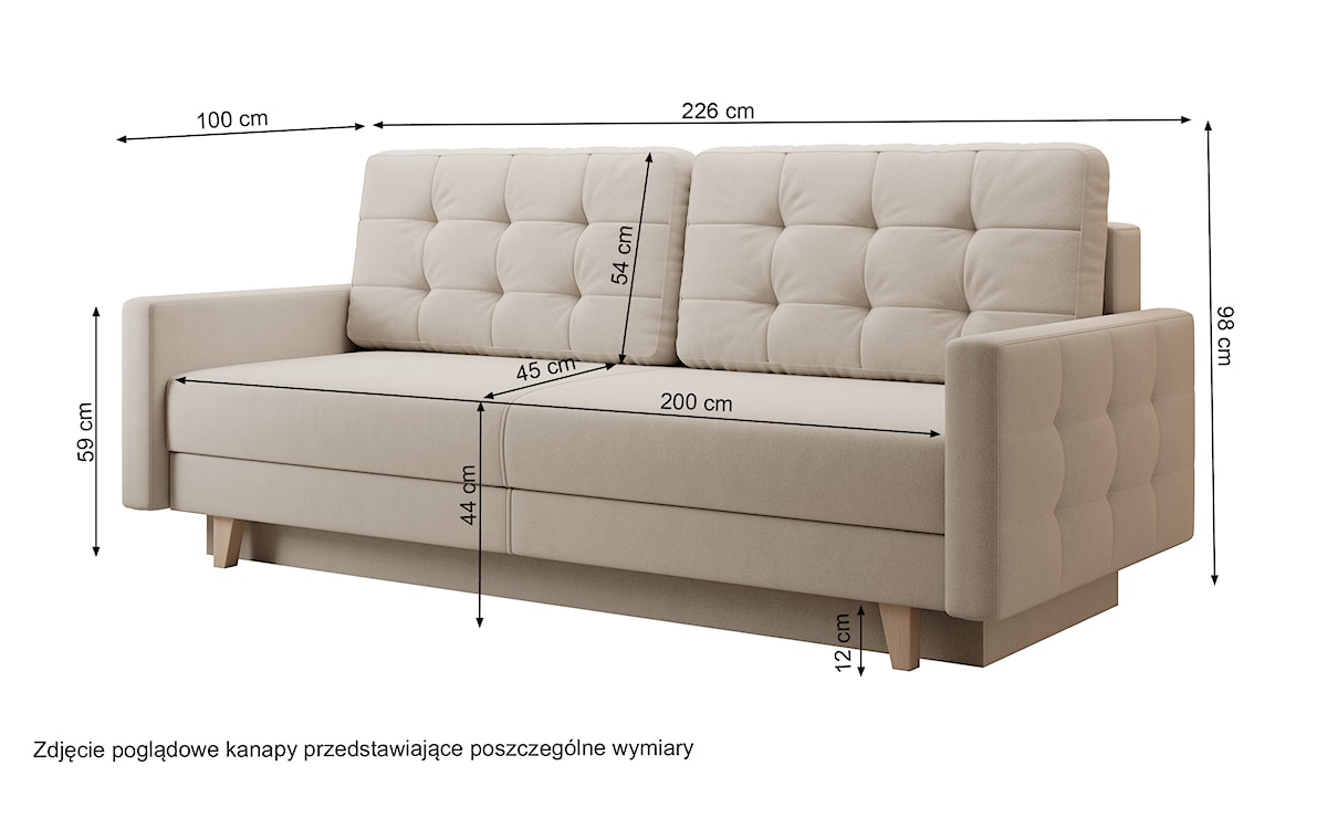 Kanapa rozkładana trzyosobowa Verat z pojemnikiem jasnobeżowa welur łatwoczyszcząca  - zdjęcie 7