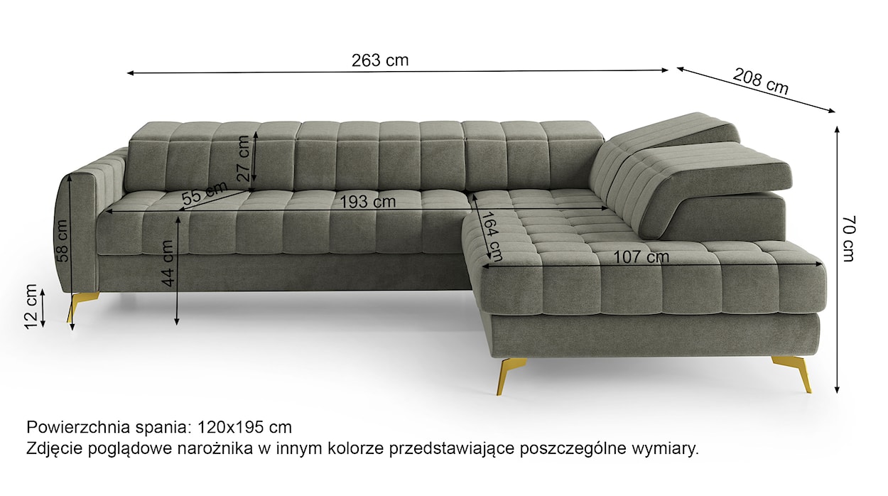 Narożnik z funkcją spania Pessi L-kształtny z pojemnikiem i regulowanymi zagłówkami jasnobeżowy welur łatwoczyszczący lewostronny  - zdjęcie 4