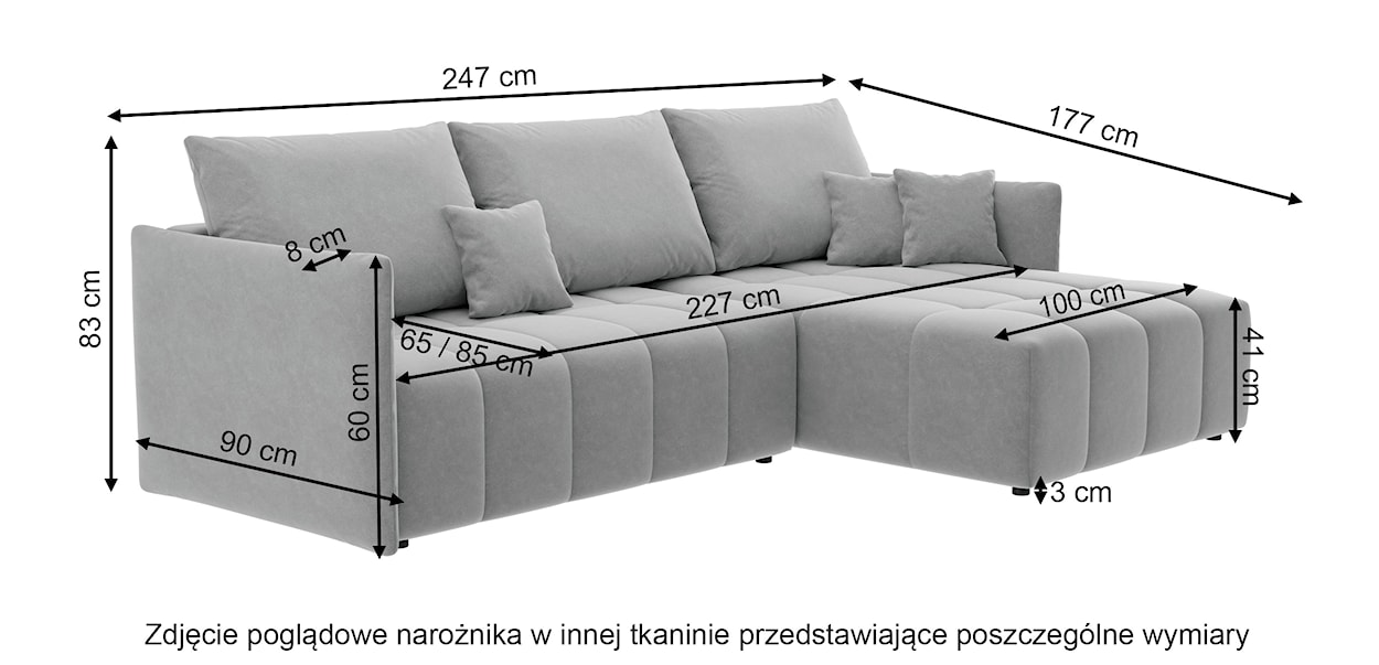 Narożnik z funkcją spania Boquete L-kształtny z pojemnikiem uniwersalny ciemnoszary w tkaninie łatwoczyszczącej  - zdjęcie 6