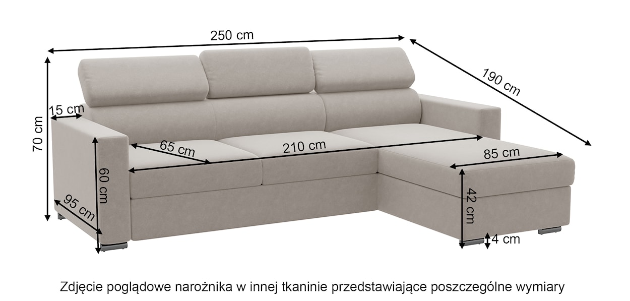 Narożnik z funkcją spania Veraguas L-kształtny z pojemnikiem i regulowanymi zagłówkami uniwersalny jasnobeżowy w tkaninie łatwoczyszczącej  - zdjęcie 6