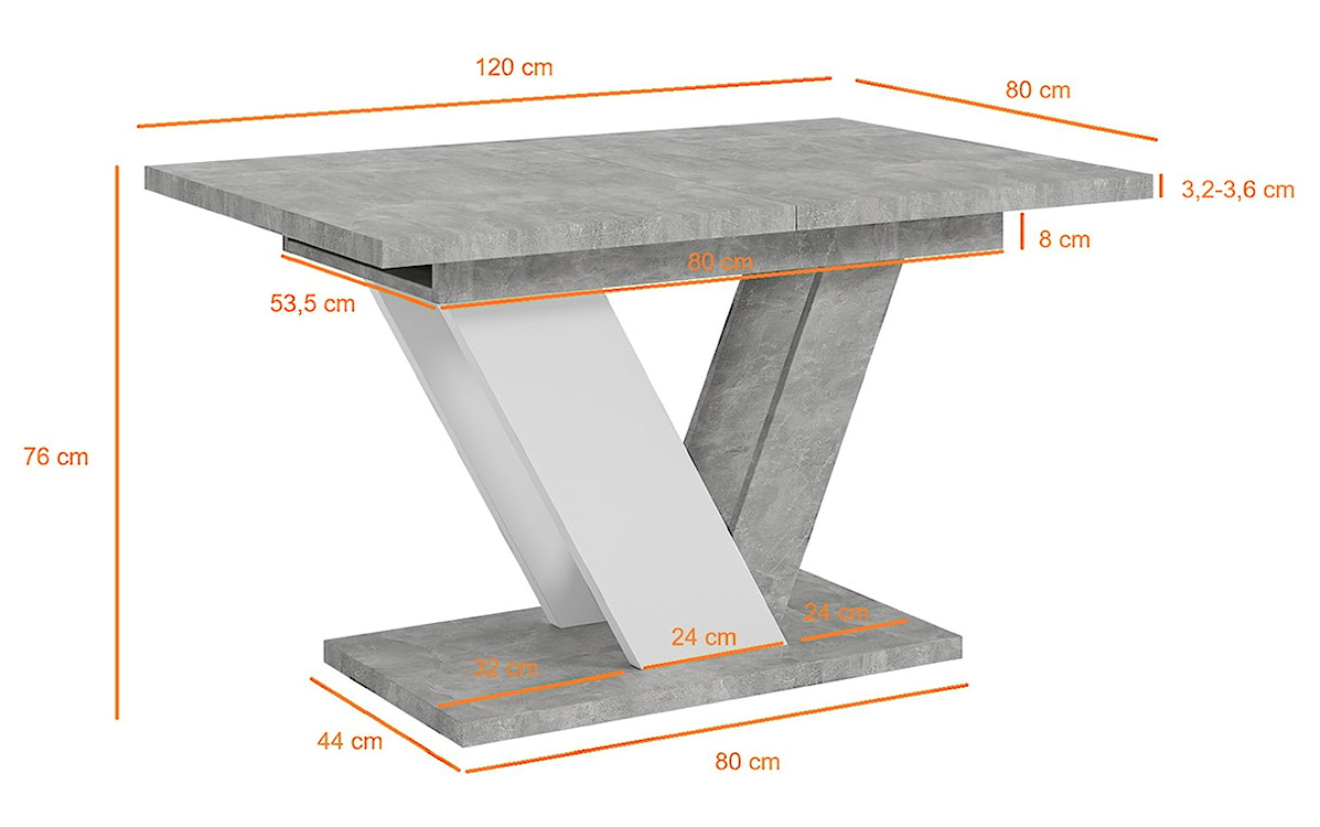 Stół rozkładany Dubaj 120-160x80 cm beton/biały  - zdjęcie 7