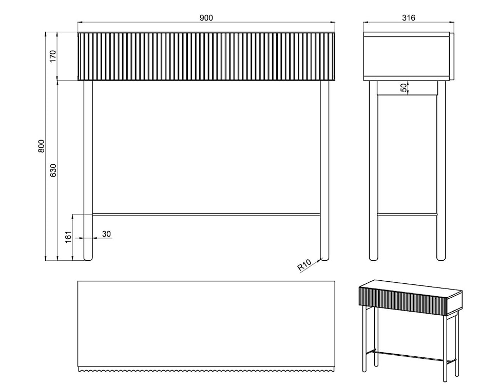 Konsola Nolie z szufladą i nóżkami 90 cm Jesion Portland Czarny  - zdjęcie 6