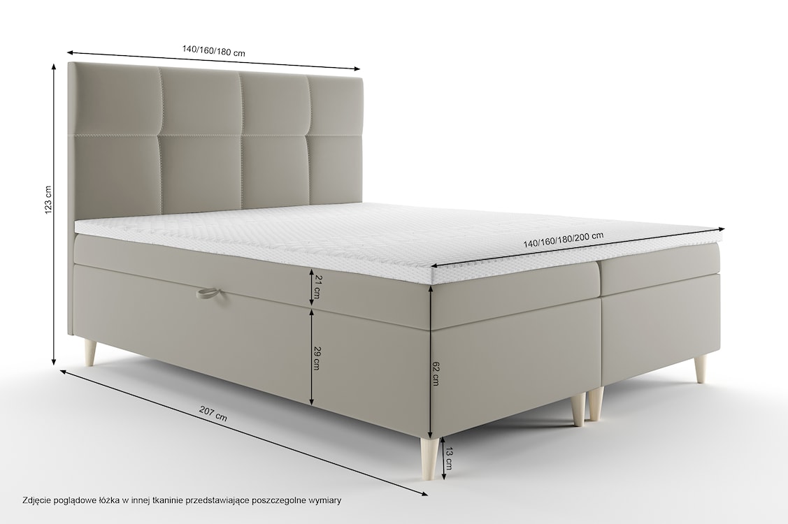 Łóżko kontynentalne 160x200 cm Sclarea z pojemnikami i materacem kieszeniowym szarobeżowe welur hydrofobowy  - zdjęcie 7