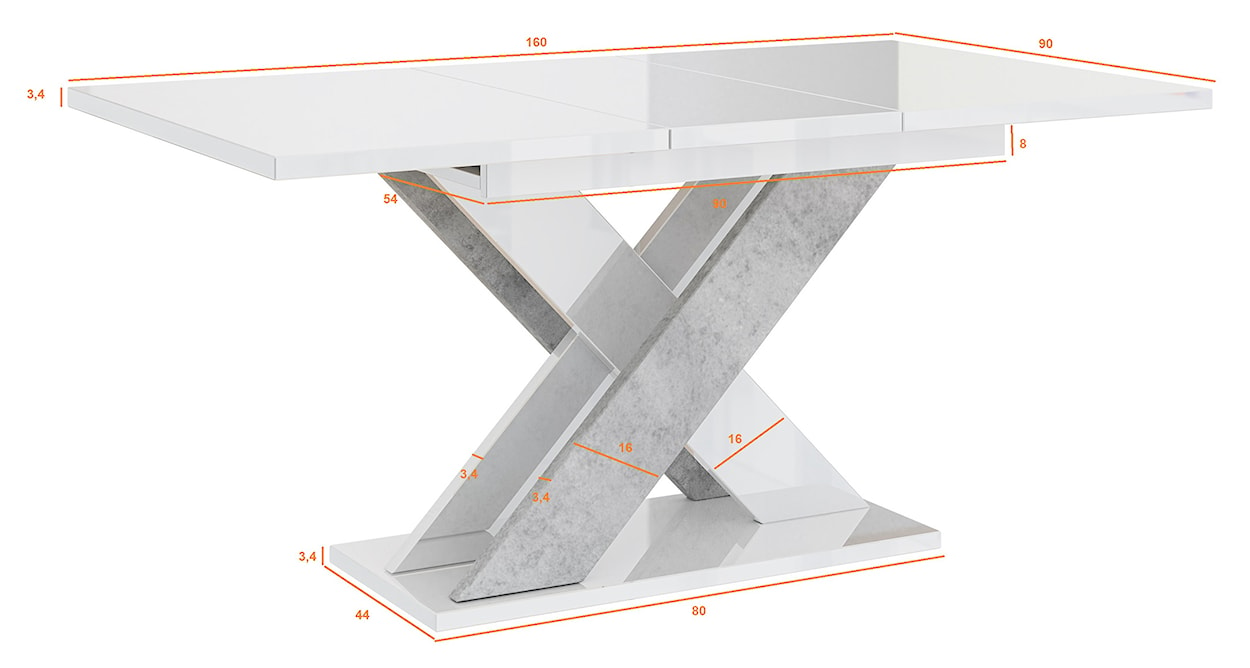 Stół rozkładany Xao 120-160x90 cm biały połysk/beton  - zdjęcie 14