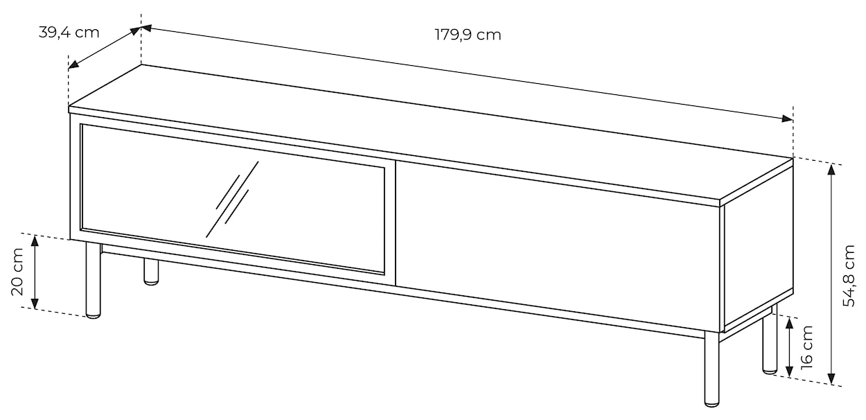 Szafka RTV Lang 180 cm z lamelami i oświetleniem LED czarny / dąb evoke  - zdjęcie 8