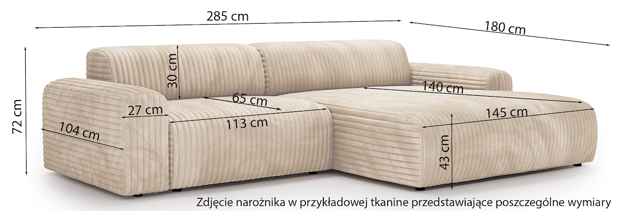 Narożnik Bervel L-kształtny rudy pluszowy sztruks prawostronny  - zdjęcie 5