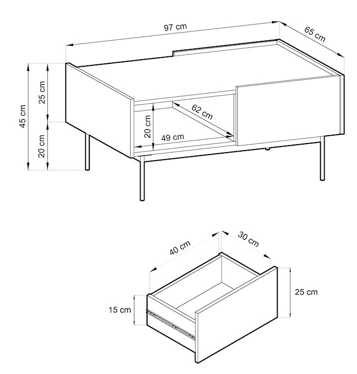 Stolik kawowy Color 97x65 cm z szufladami Ceglasty / Dąb Linea  - zdjęcie 6