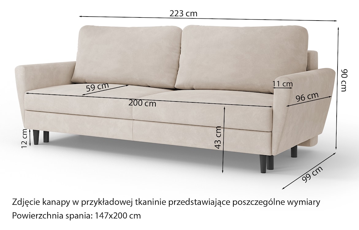 Kanapa rozkładana Zenittha granatowa welur łatwoczyszczący  - zdjęcie 6