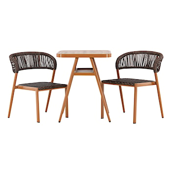 Zestaw mebli ogrodowych Woodinated z dwoma krzesłami i stolikiem kawowym brązowy/czarny