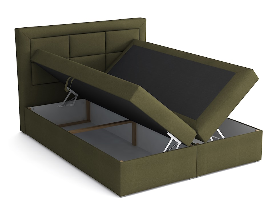 Łóżko kontynentalne 180x200 cm Nolio z pojemnikami i topperem oliwkowe plecionka hydrofobowe  - zdjęcie 3