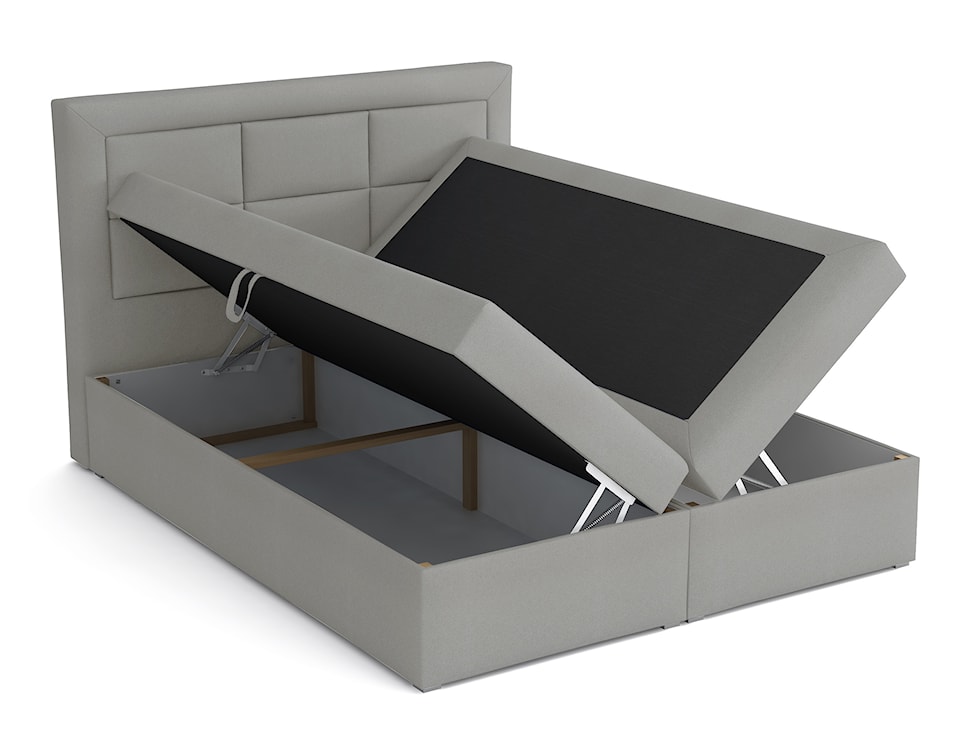 Łóżko kontynentalne 180x200 cm Nolio z pojemnikami i topperem szare plecionka hydrofobowe  - zdjęcie 3