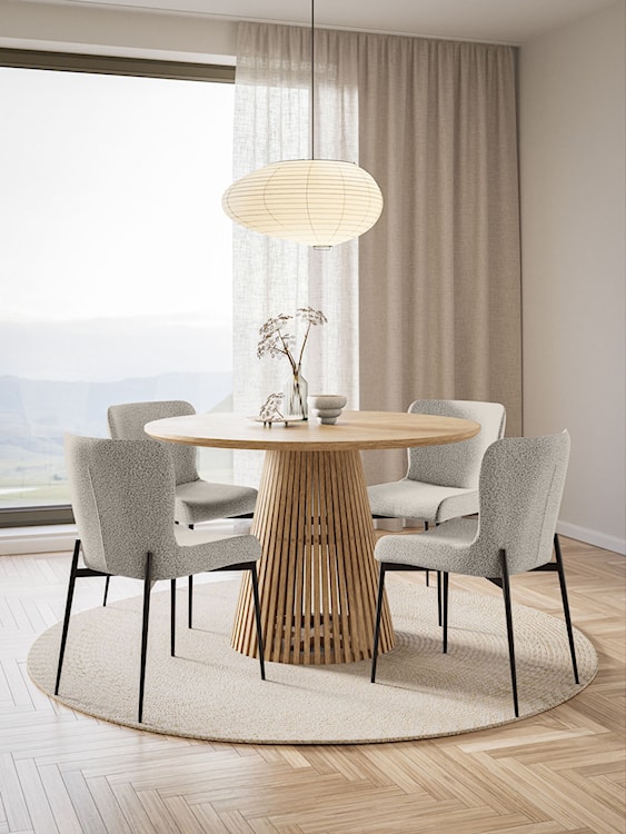 Krzesło tapicerowane Neul jasnoszara bouclé na czarnych nogach  - zdjęcie 2