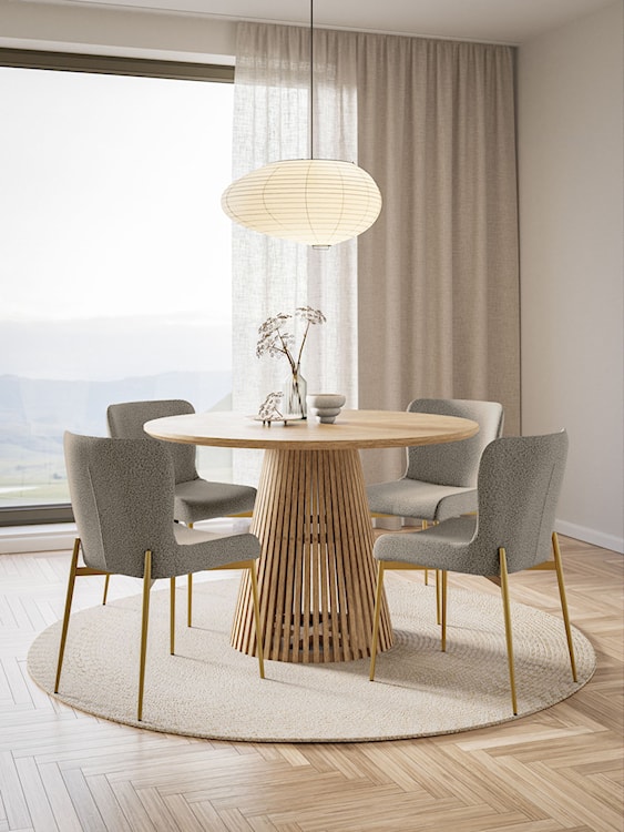 Krzesło tapicerowane Neul szarobeżowa bouclé na złotych nogach  - zdjęcie 2