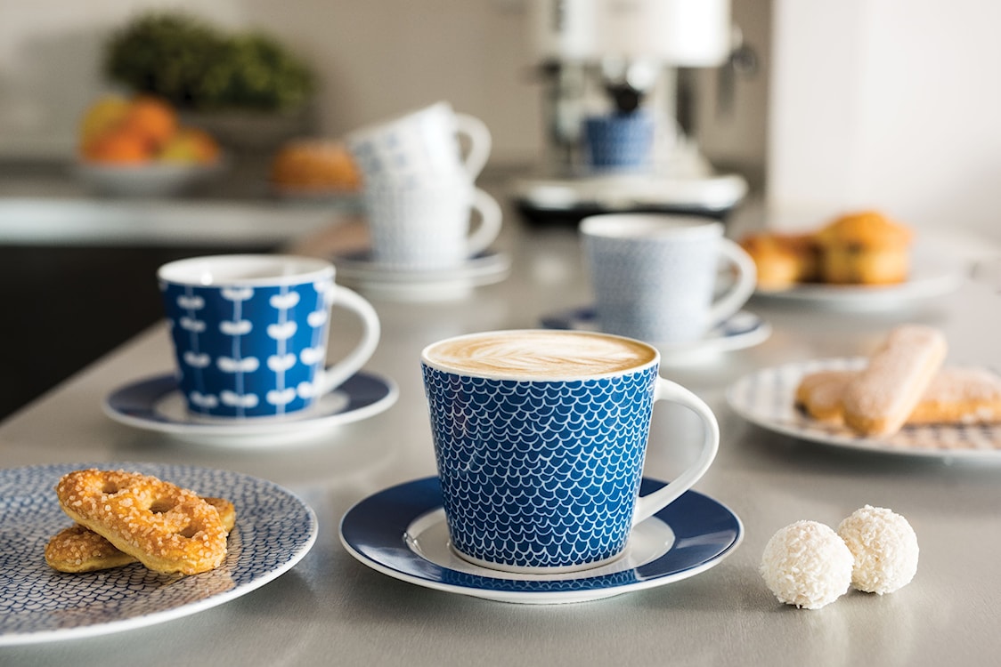 Zestaw filiżanek dla 6 os. porcelanowy Scandy Blue 300 ml biało-niebieskie  - zdjęcie 3