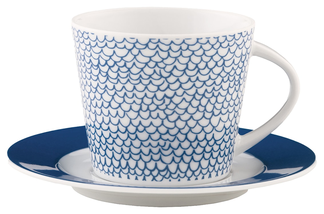 Zestaw filiżanek dla 6 os. porcelanowy Scandy Blue 300 ml biało-niebieskie 