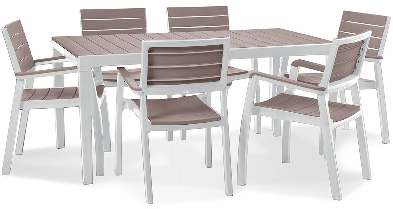 Zestaw ogrodowy Harmony Keter sześcioosobowy stół i krzesła brązowo-biały
