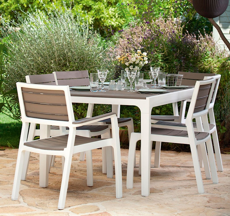 Zestaw ogrodowy Harmony Keter sześcioosobowy stół i krzesła brązowo-biały  - zdjęcie 2