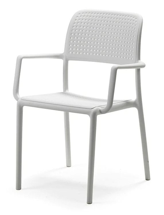 Krzesło ogrodowe z podłokietnikami Bora Nardi z certyfikowanego tworzywa białe