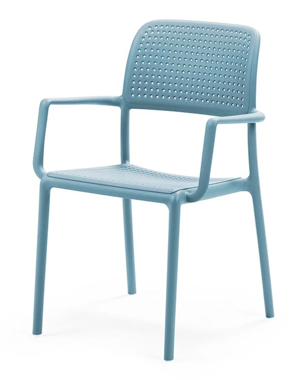 Zestaw balkonowy okrągły stół Step 60 cm i 2 krzesła z podłokietnikami Bora Nardi z certyfikowanego tworzywa jasnoniebieski  - zdjęcie 2