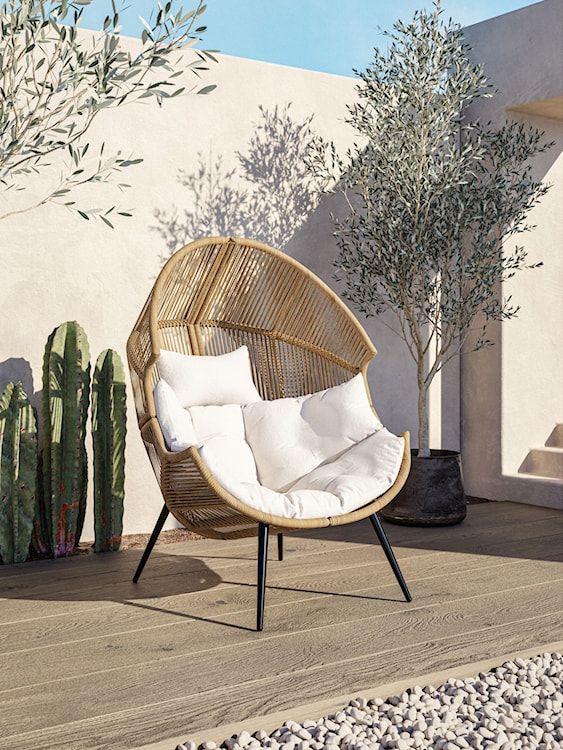 Fotel ogrodowy Rottre w kolorze kremowym z poduszką  - zdjęcie 3