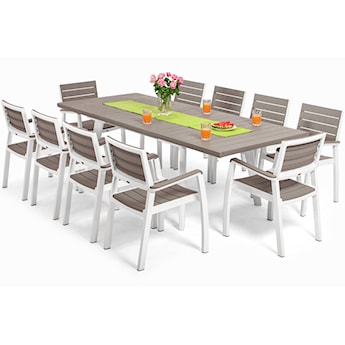 Zestaw ogrodowy Harmony Extendable Keter rozkładany dziesięcioosobowy stół i krzesła brązowo biały