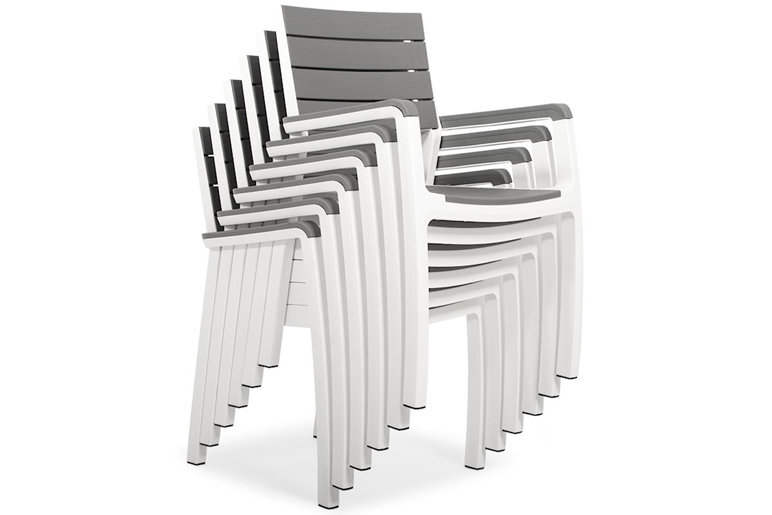 Zestaw ogrodowy Harmony Keter sześcioosobowy stół i krzesła szaro-biały  - zdjęcie 12