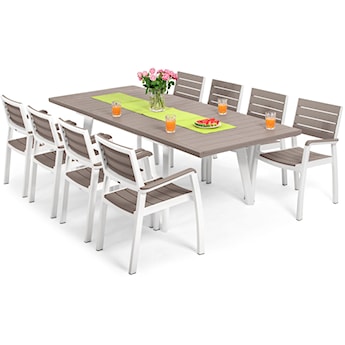 Zestaw ogrodowy Harmony Extendable Keter rozkładany ośmioosobowy stół i krzesła brązowo-biały