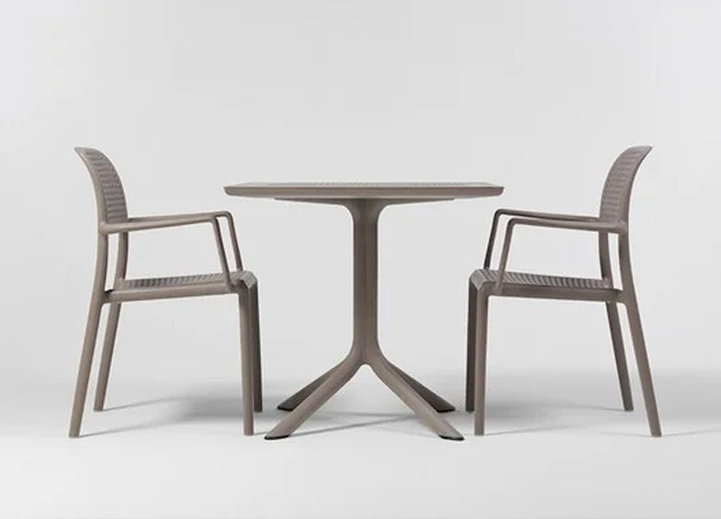 Zestaw ogrodowy stół kwadratowy Clip 80 cm i 4 krzesła z podłokietnikami Bora Nardi z certyfikowanego tworzywa brązowy  - zdjęcie 7